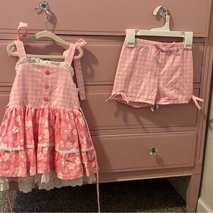 Adorable Pink Gingham Kids Dress and Shorts Set